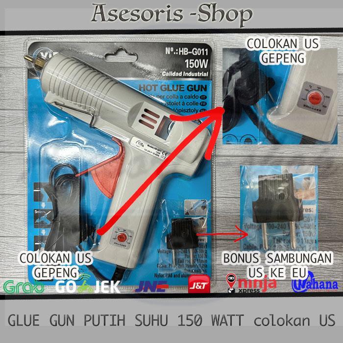 Glue Gun / Lem Tembak PUTIH 150W Besar TERBAIK suhu Atur Otomatis | Pestol SUHU 150W | Pestol Putih 