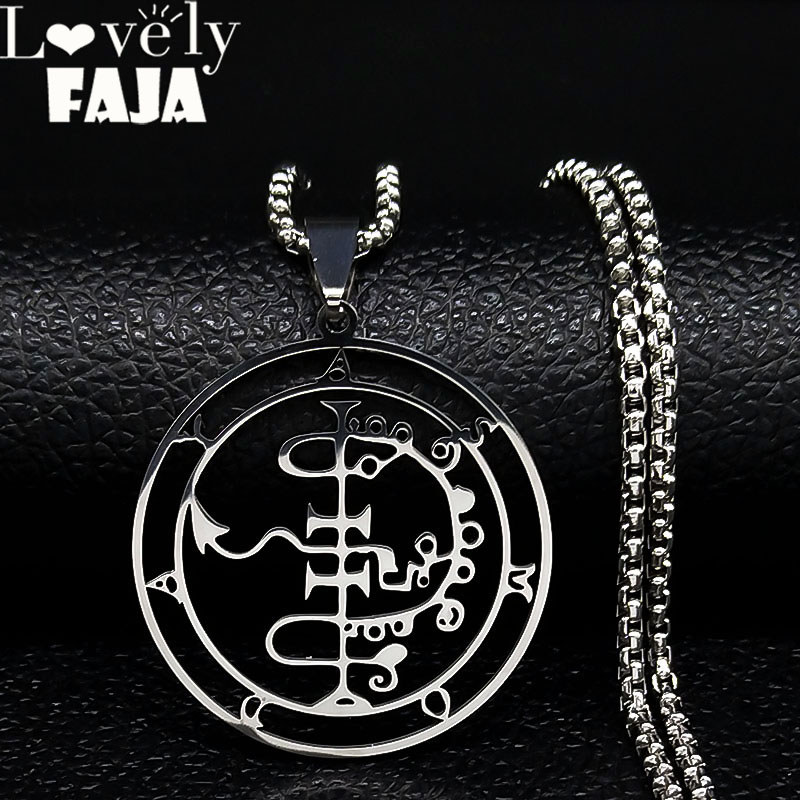 2024 Fashion Sigeal Sigil De Lucifer Stainless Steel Satan Necklace Asmoday Lazer Key Baphomet Stamp