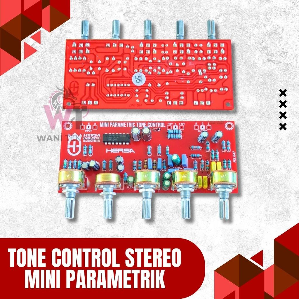 Tone Control Stereo Mini Parametrik 5 Potensio 15V CT Bass Mid Treble Volume Balance Audio Rakitan