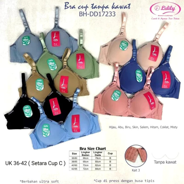 Lidily Bra/BH DD 17233 Tanpa Kawat Ultra Soft Cup C Casual Style Lembut Full Cup