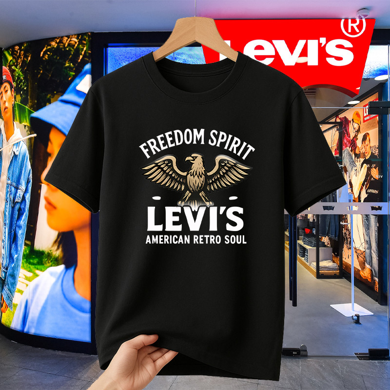 [Kaos Harian 24S COD] Cetak Logo Levis Burung Elang Dan Teks Gaya Retro Amerika Kaos Katun Murni Pre