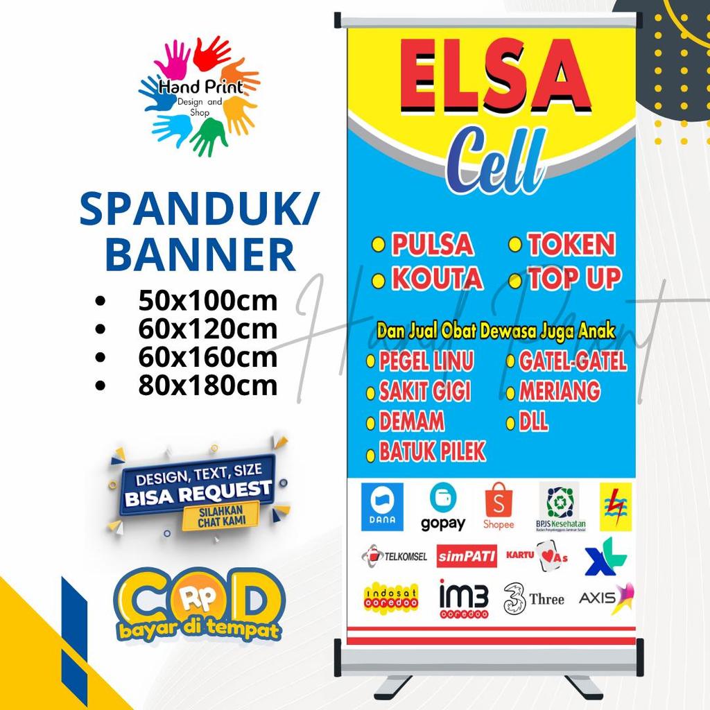 Cetak Spanduk Banner Elsa Cell Pulsa Dan Kuota Biru MMT Spanduk Custom 60x160