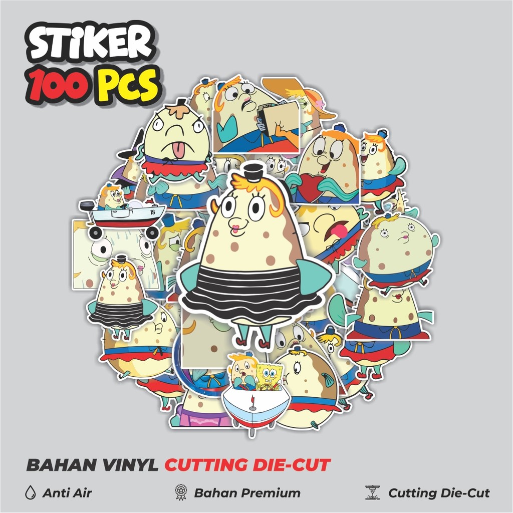 Terbaru 50 pcs Stiker Mrs Puff Cartoon Spongebob Version Dekorasi Lucu Kreatif untuk Notebook, Skate