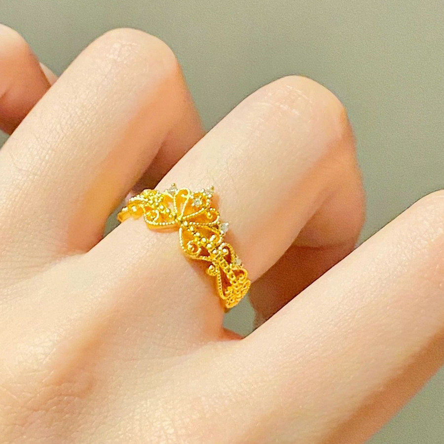 Cincin Mahkota Berlian Kecil Baru untuk Wanita, Warna Emas, Perayaan Pernikahan, Cincin Pola Renda E