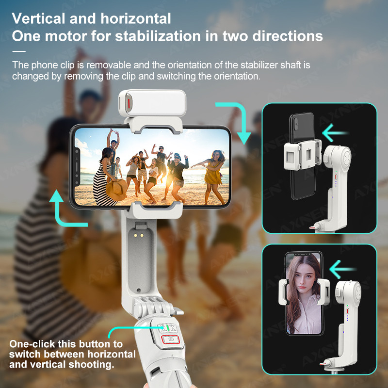 AXNEN A10 Handheld Gimbal Smartphone Stabilizer with Fill Light Extension Rod Remote Cellphone Selfi