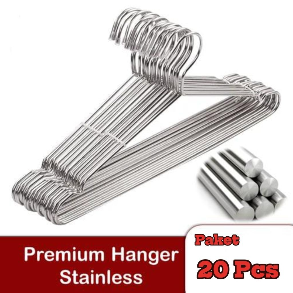 DISKON BRAND NEW  [20 PCS] HUNGER STAINLESS JEMURAN BAJU STAINLESS - GANTUNGAN BAJU ANTI KARAT