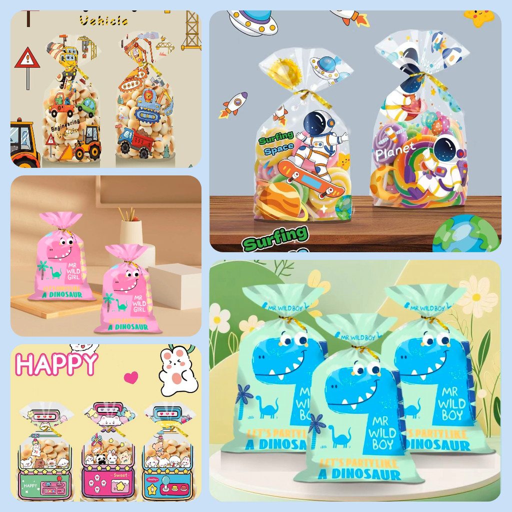 25X40 PLASTIK SNACK ULTAH PLASTIK SNACK SOUVENIR BINGKISAN ULANG TAHUN ASTRONOT BEKO EXCAVATOR DINO 