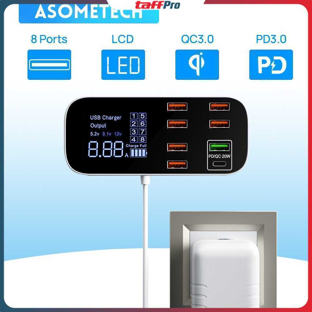 Charger USB 8 Port Fast Charging PD QC 40W with LED - WLX-A9D