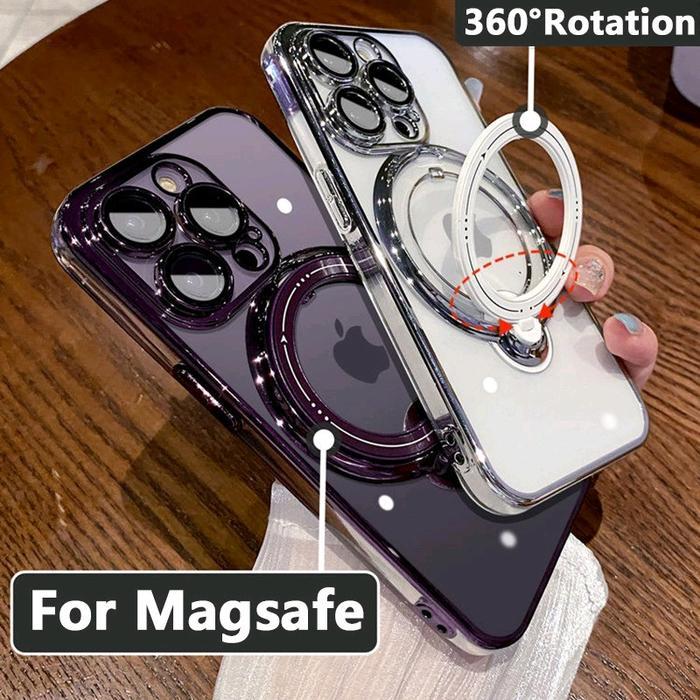 Magsafe Case Magnetik Kick Stand 360 Ring Silicone SoftCase For iphone 14 Plus - iphone 15 Plus CLEA