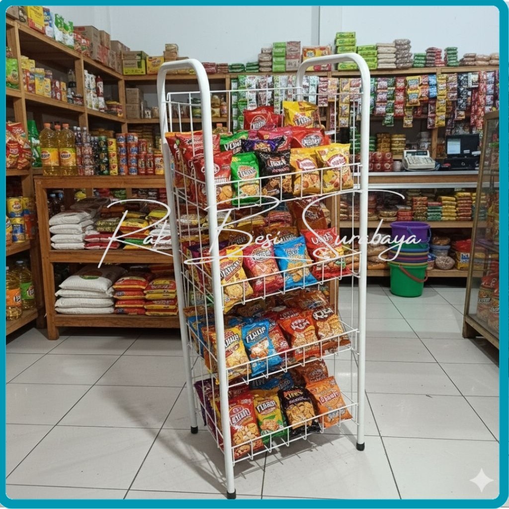Rak chiki ekonomi warna susun 4/Rak display/Rak minimarket/Rak ciki/Rak dapur/rak piring/rak keranja
