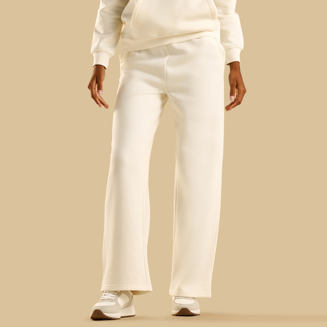 Max Fashions Celana Wanita Wide Leg Track Pants - Cream