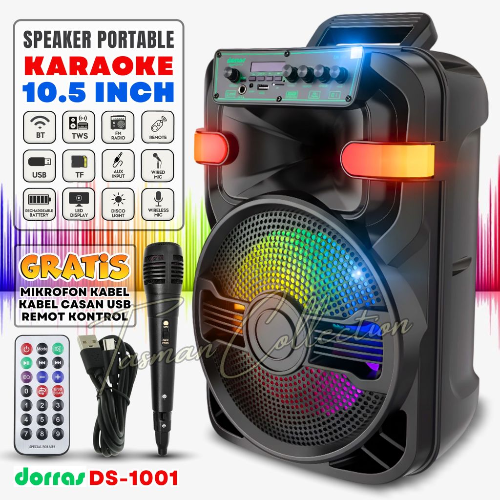 Speaker Aktif Bluetooth Full Bass 10.5 Inch DORRAS DS-1001 GRATIS ( MIC + REMOT + CHARGER USB ) Salo