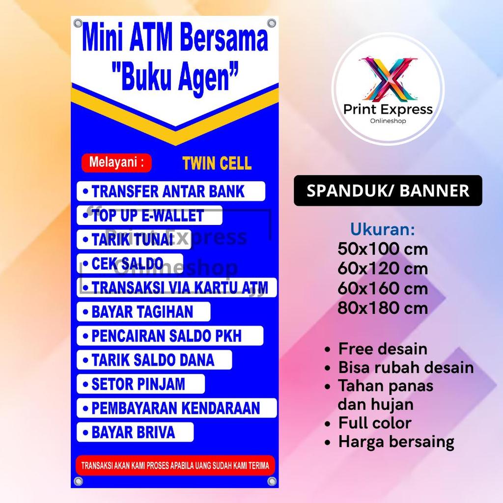 Cetak Spanduk Mini Atm Bersama Biru Putih 60x160 Cm Bisa Rekues Free