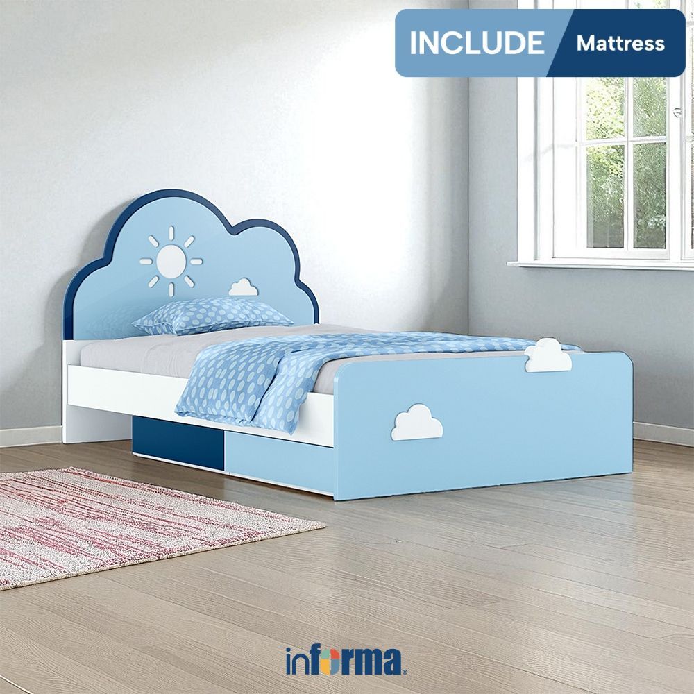 Informa 120X200 cm Set Tempat Tidur Anak Dengan Matras - Biru Kids Bedroom Furniture Kamar Tidur Set