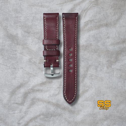 Tali Jam Tangan Kulit Sapi Asli Maroon Flat 14mm-24mm - Strap Jam Tangan Kulit Asli