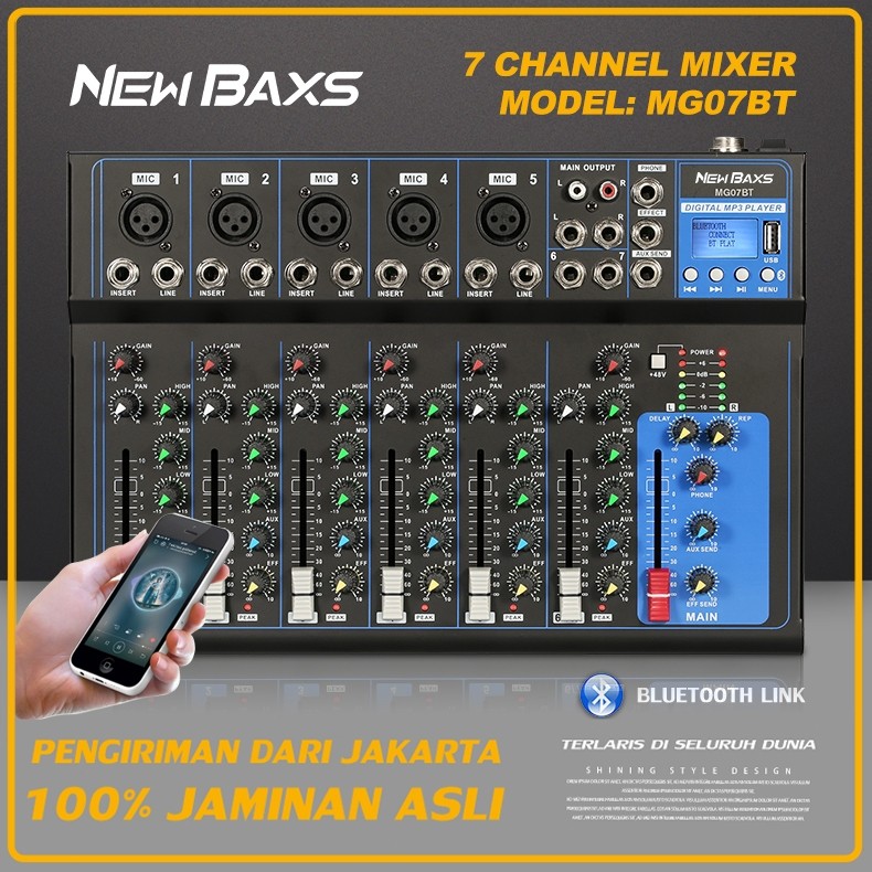 NEW BAXS MG07BT Audio mixer audio harga murah  profesional 7 channel mendukung equalizer audio mixer