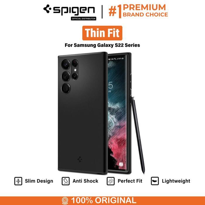 Case For Samsung Galaxy S22 Ultra Plus Spigen Thin Fit Hybrid Slim Casing - Black, S22 Ultra