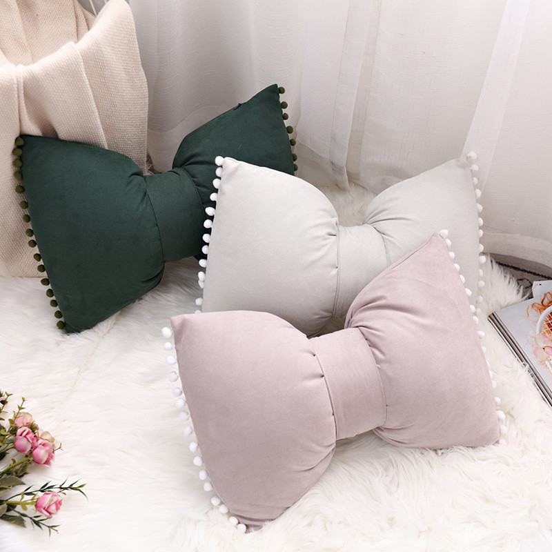 Suede Bow Pillows Lovely Princess Cushions Cute Pillows Lumbar Pillows Back Pillows for Bed Gray Pin