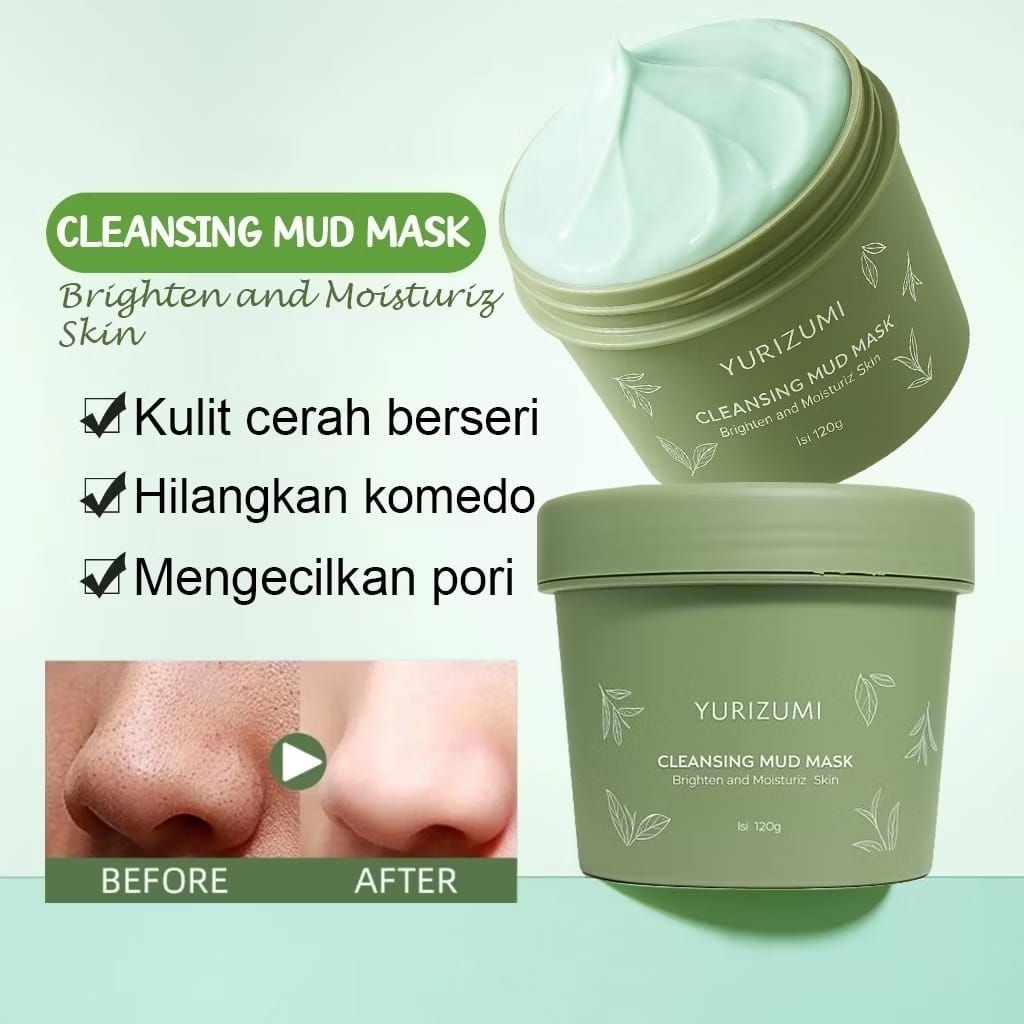 Yurizumi Cleansing Green Tea Pore Clean Clay Mud Mask BPOM - 120g