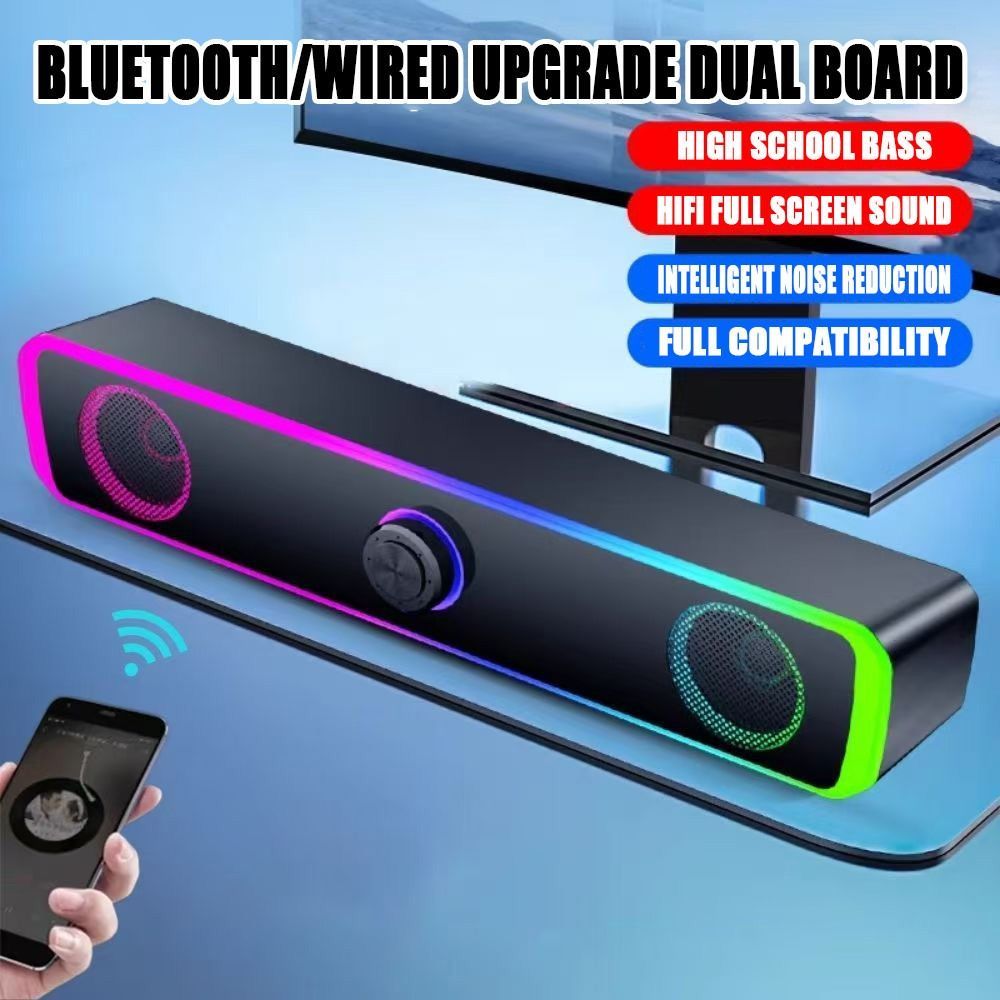 4D Surround Bluetooth Speaker Stereo Subwoofer Wired Surround Soundbar RGB Lights Home Theater Sound