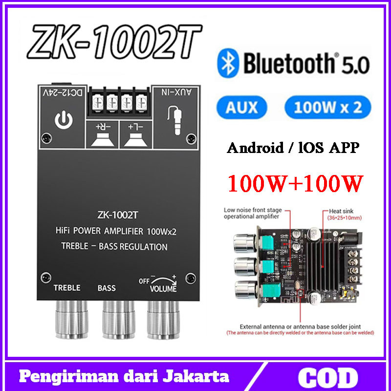 Siap - ZK-1002T Amplifier Class D Stereo / Tone Control 100W+100W Bluetooth 5.0 ZK-1002T