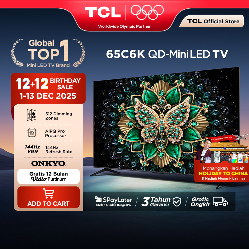 TCL 65 Inch QD-Mini LED TV C6K - Halo Terminator - Onkyo 2.1 - 144Hz - HVA Panel - Energy Saving - G