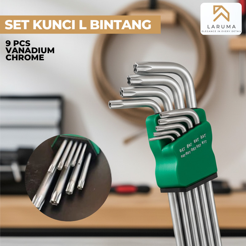 Kunci L Set Lengkap 9 PCS Bahan Vanadium Chrome Kunci L Bintang Kunci L Bintang Set Lengkap Kunci Bi