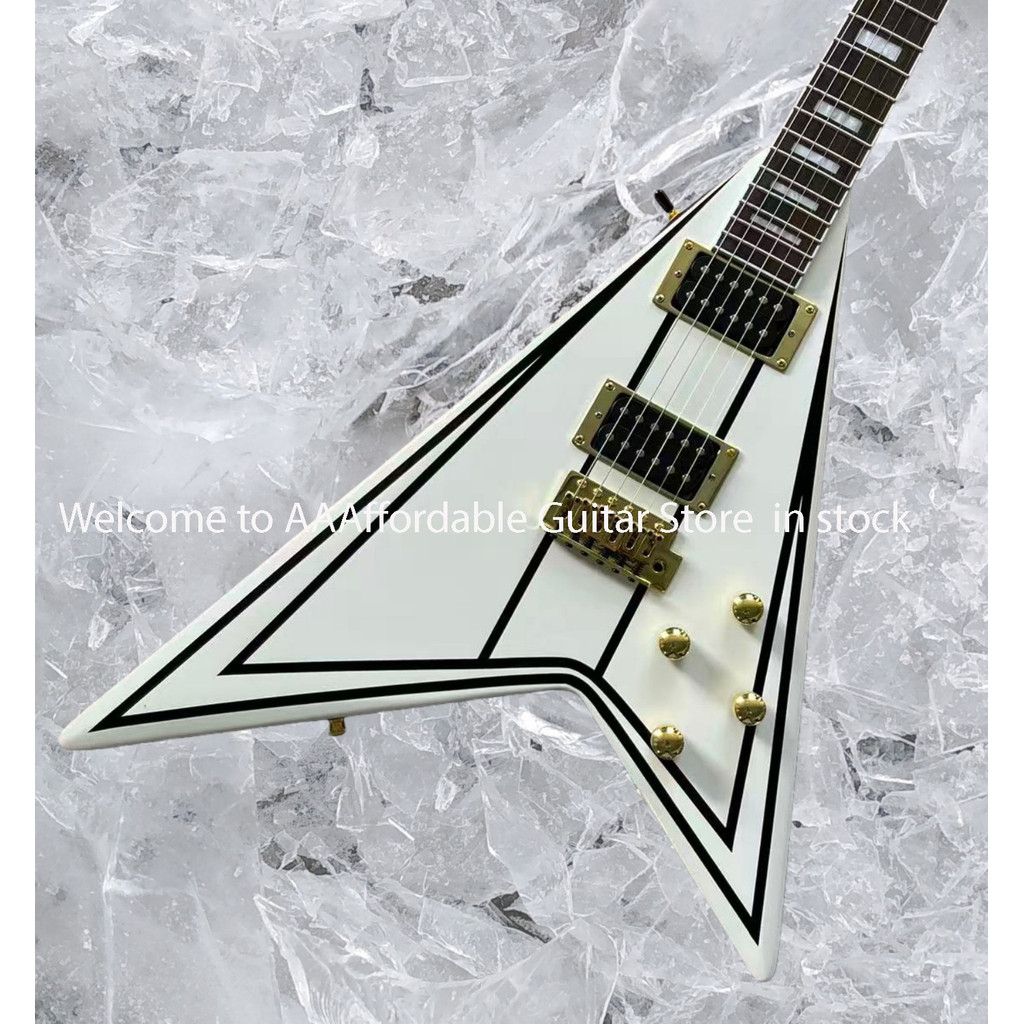 Send tomorrow Flying V white Electric guitar esp Fingerboard inlay Tremolo guitar#02589