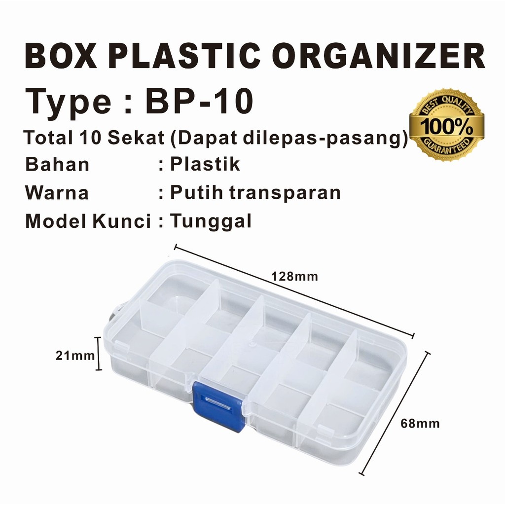 WADAH KOTAK PLASTIK SERBAGUNA / BOX PLASTIC ORGANIZER 10 SEKAT LEPAS-PASANG TYPE BP-10