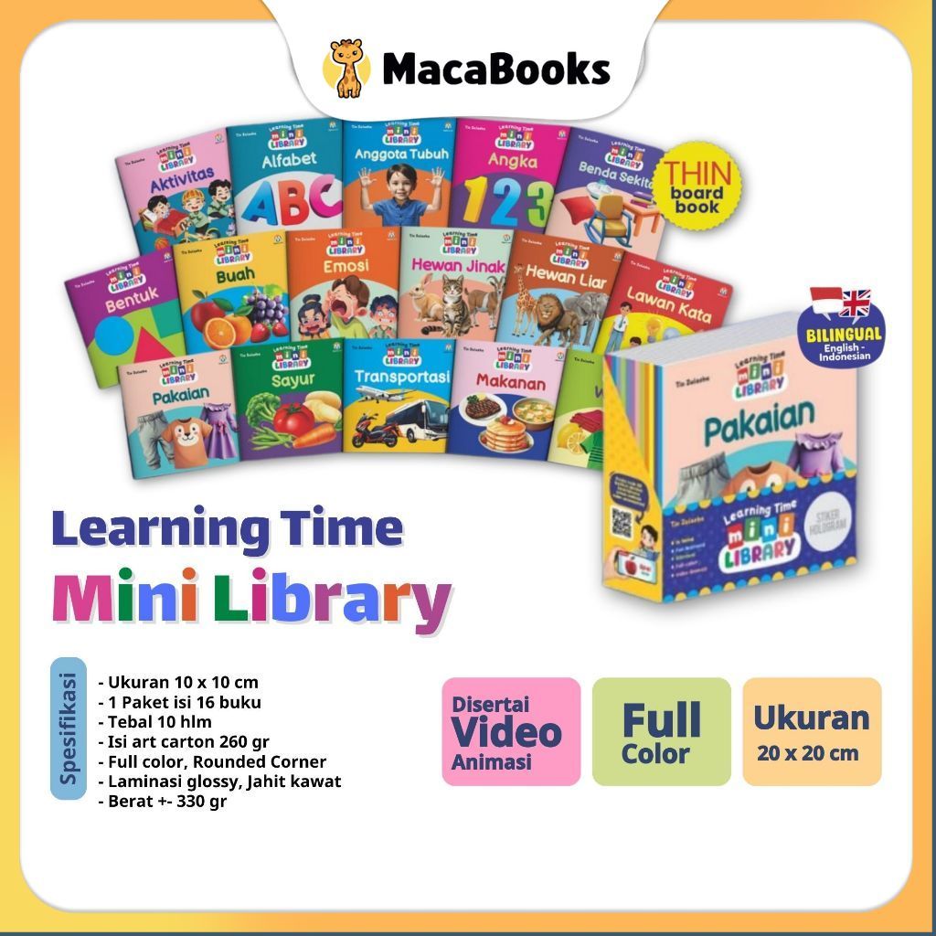 Ziyadbooks - Learning Time Mini Library. Paket 16 Buku Bayi Belajar Bicara Bilingual. Thin Boardbook