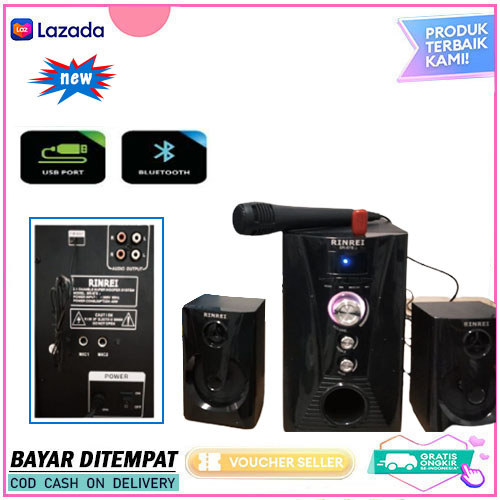 speker bluetooth rinrei SR878j 2 port mic speaker karaoke x-bass speaker aktif