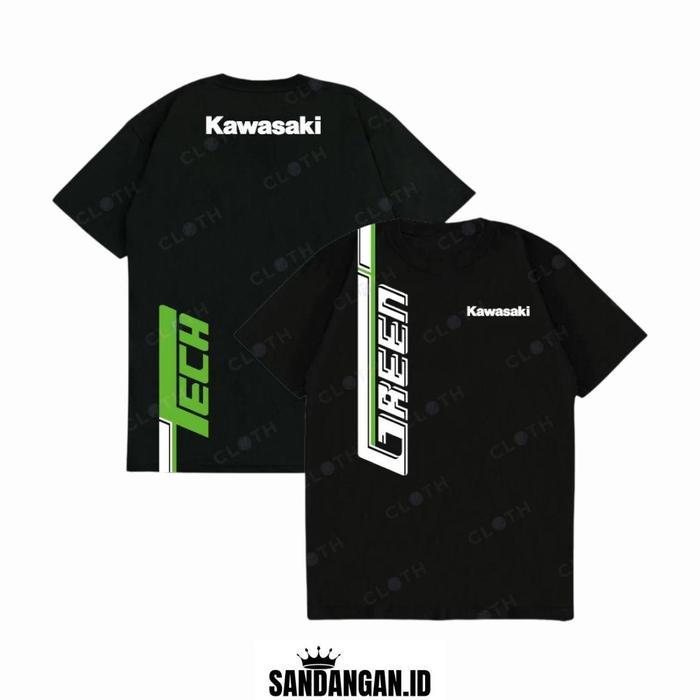 (COD) T-SHIRT KAOS KAWASAKI GREENTECH RACING OTOMOTIF COMBED 24S - Hitam, S