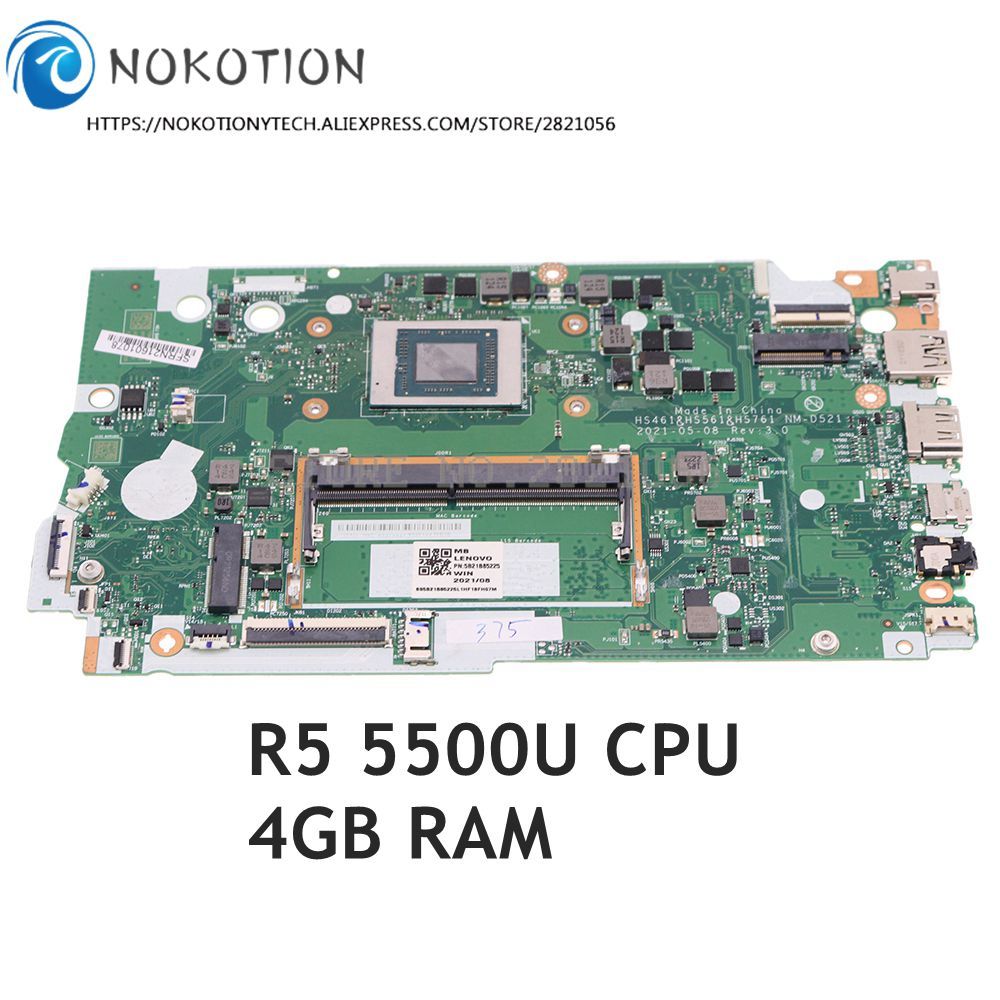 NOKOTION For Lenovo IdeaPad 3-15ALC6 Laptop Motherboard R5 5500U CPU 4GB RAM 5B21B85225 HS461 HS561 