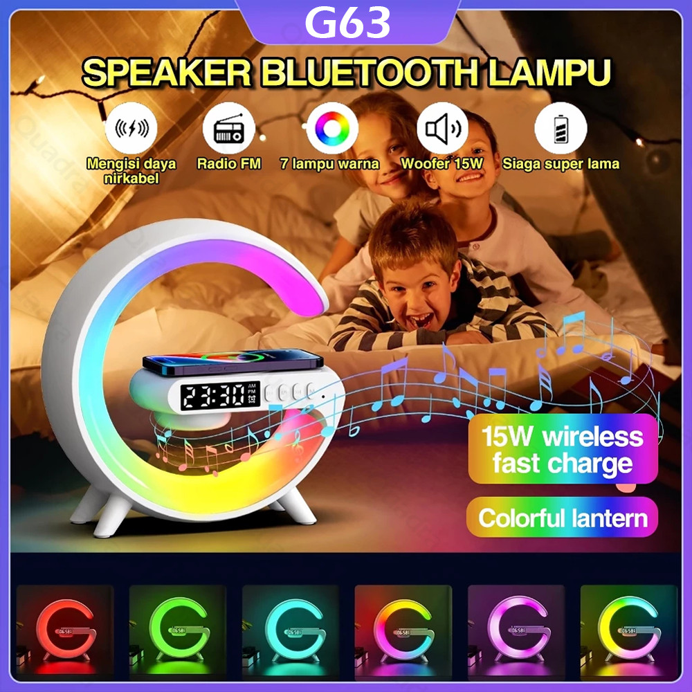 Speker Bluetooth Super Bass G63 | Lampu RGB 16 Juta Warna Mode Otomatis | Wireless Charging Untuk De