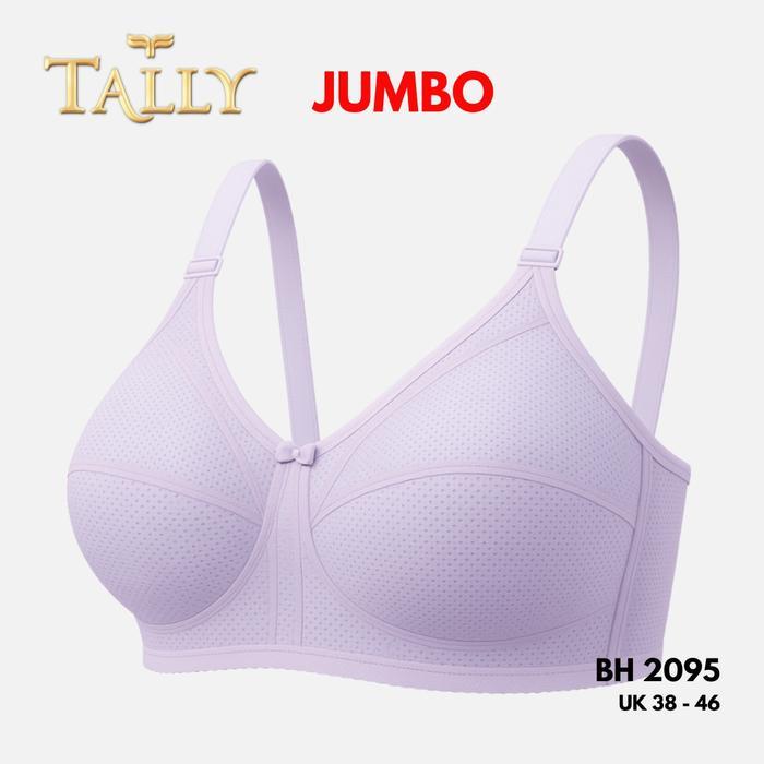 Tally BH 2095 Bra Wanita Tanpa Kawat Bahan Katun Pori CUP C/D Kait 3 Soft Tipis Size 38-44 Sayap Bra