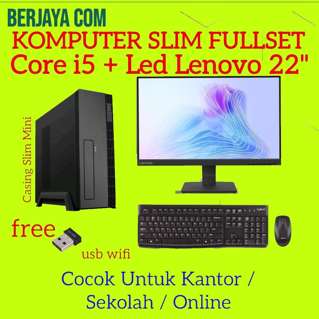 Full set Slim Case Core i5 - Lenovo 22" - 16gb Ram - 500gb Ssd - Pc Rakitan - Komputer Mini - Cpu Sl