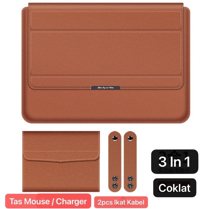 KINGSHOP LC-01 SOHA 15 Inch Case Stand Sleeve PREMIUM PU LEATHER Kulit MACBOOK Air Sarung LAPTOP