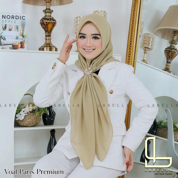 LABELLA HIJAB KERUDUNG SEGI EMPAT KHAKY MUDA PNS/ASN VOAL PARIS PREMIUM - Khaky