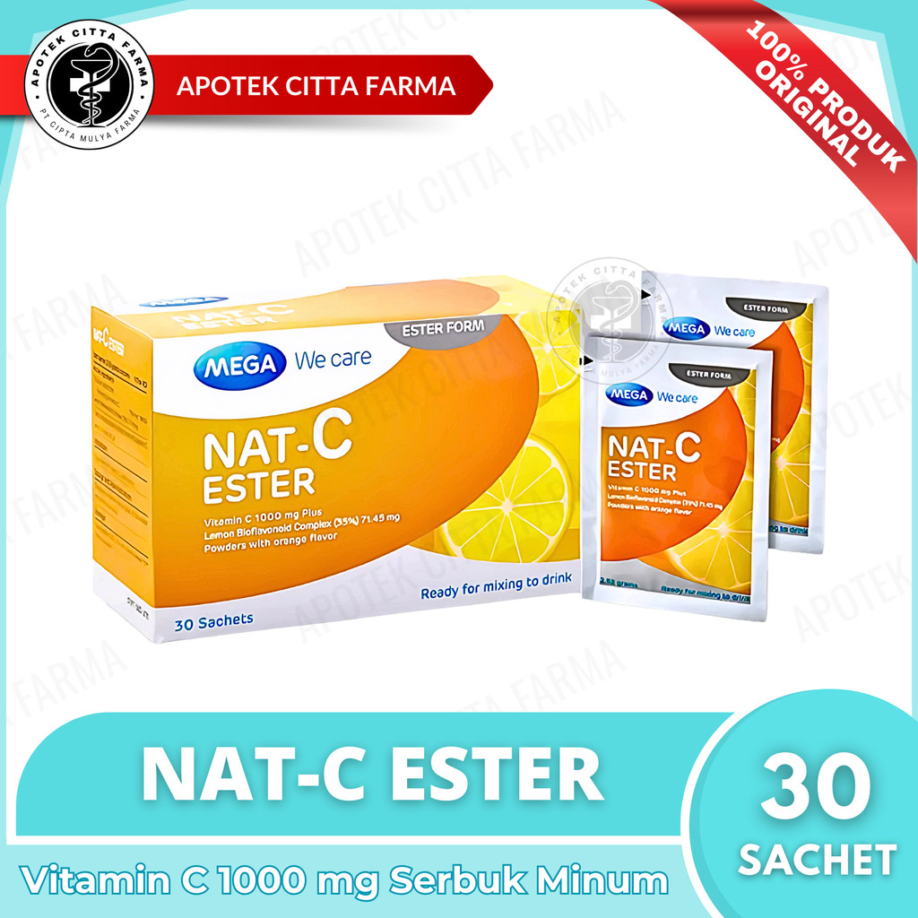 Mega We Care Nat C Ester 1 Box isi 30 Sachet - Vitamin C 1000 mg / Menjaga Daya Tahan Tubuh