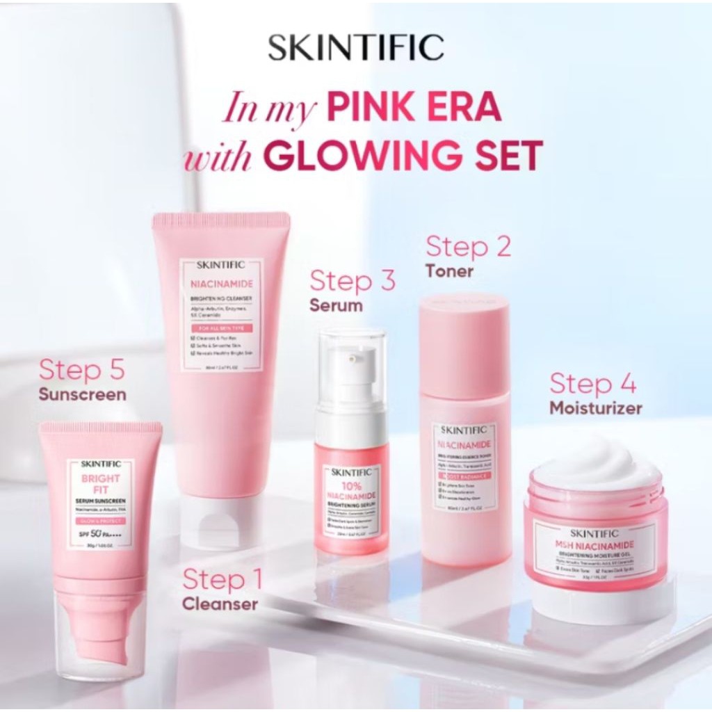 SKINTIFIC - Set 5pcs Brightening Advance Glowing Set Skincare Paket With Msh Niacinamide Clay Stick 
