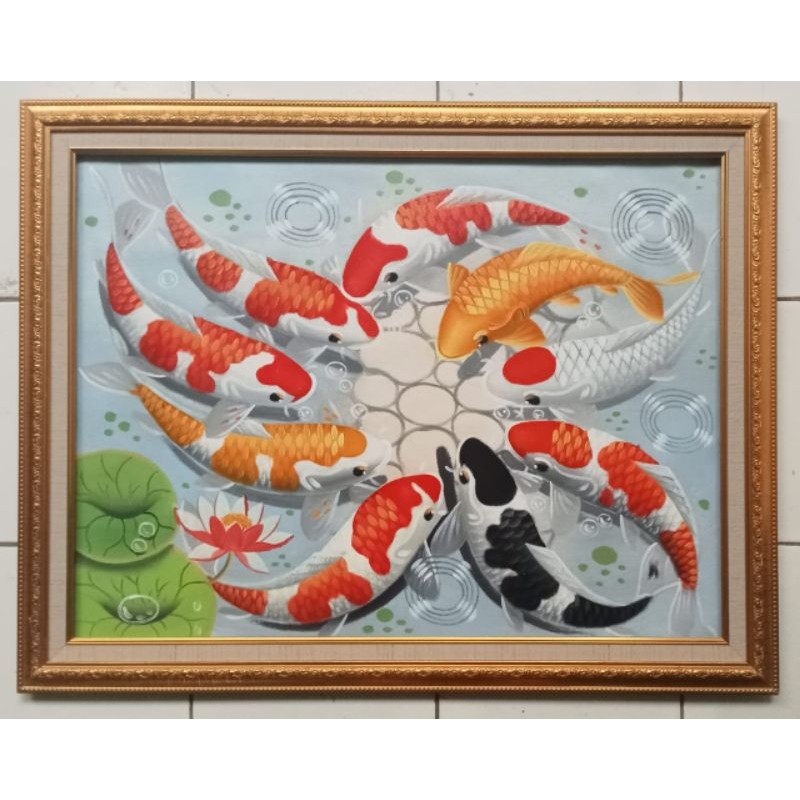 TergacorLukisan asli  ikan koi beserta bingkai pigura ukuran 60cm x 80cmTerbaik