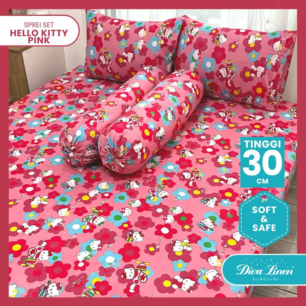 Diva Linen Sprei Set Motif Hello Kitty Pink & Blue Untuk Kamar Anak