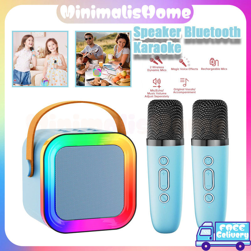 Speaker Bluetooth Karaoke/Mini Speaker Karaoke Bluetooth Speaker/Mini Bluetooth 2 mic 1 Karaoke Blue