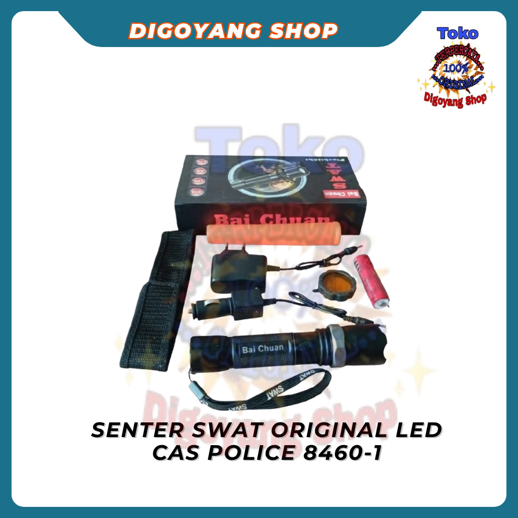 Senter Swat Original LED CAS Police 8460-1- BaiChuan Police Senter Swat 99000w