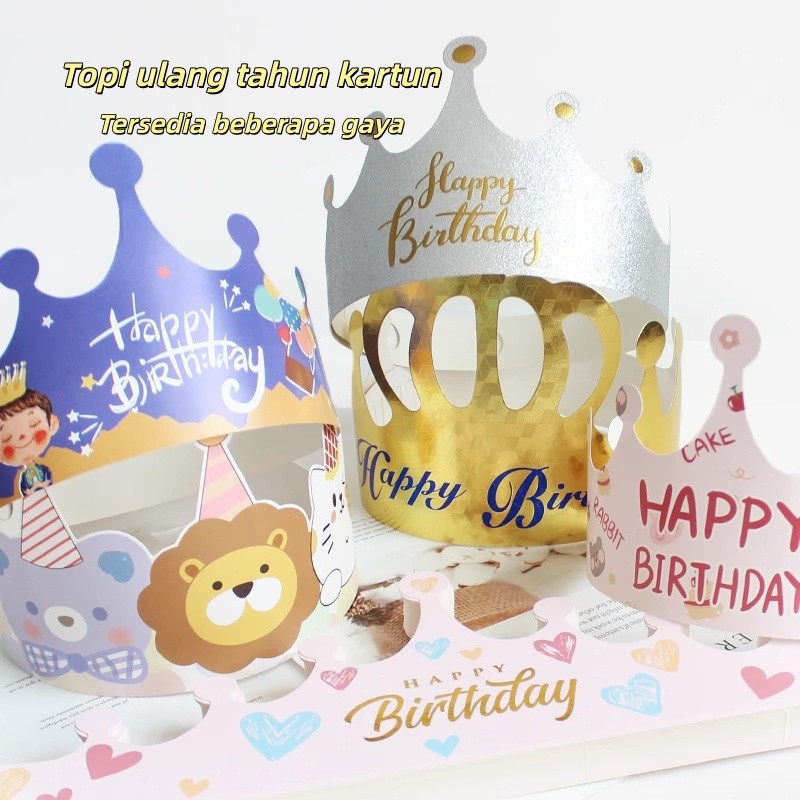 Topi Ulang Tahun Kartun Anak-anak / Topi Mahkota Dekorasi Pesta / Topi Kue Lucu untuk Anak Laki-laki