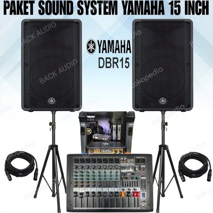 PAKET SOUND SYSTEM INDOOR DAN OUTDOOR 2 SPEAKER YAMAHA 15 INCH KOMPLIT