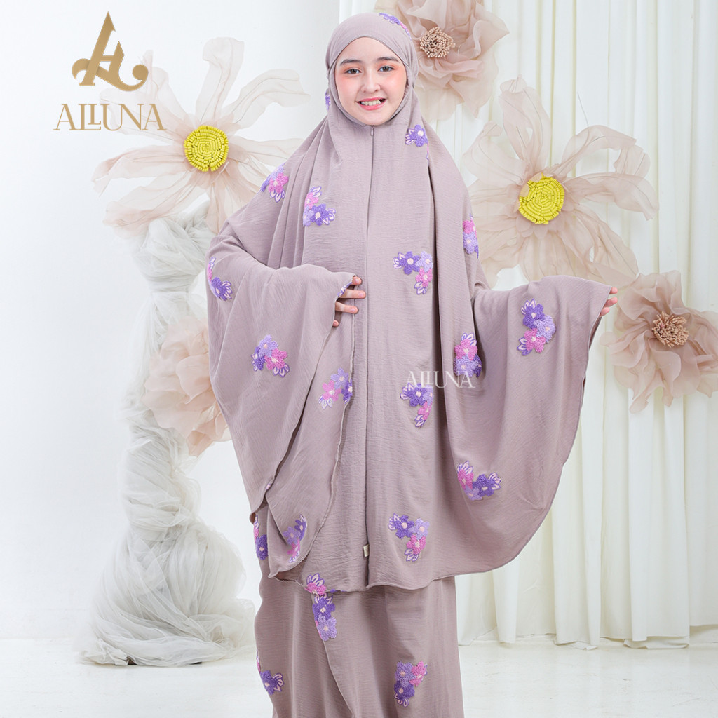 Mukena Travel Pouch Mukena Anak 2in1 Motif Bunga Timbul Arsy Series