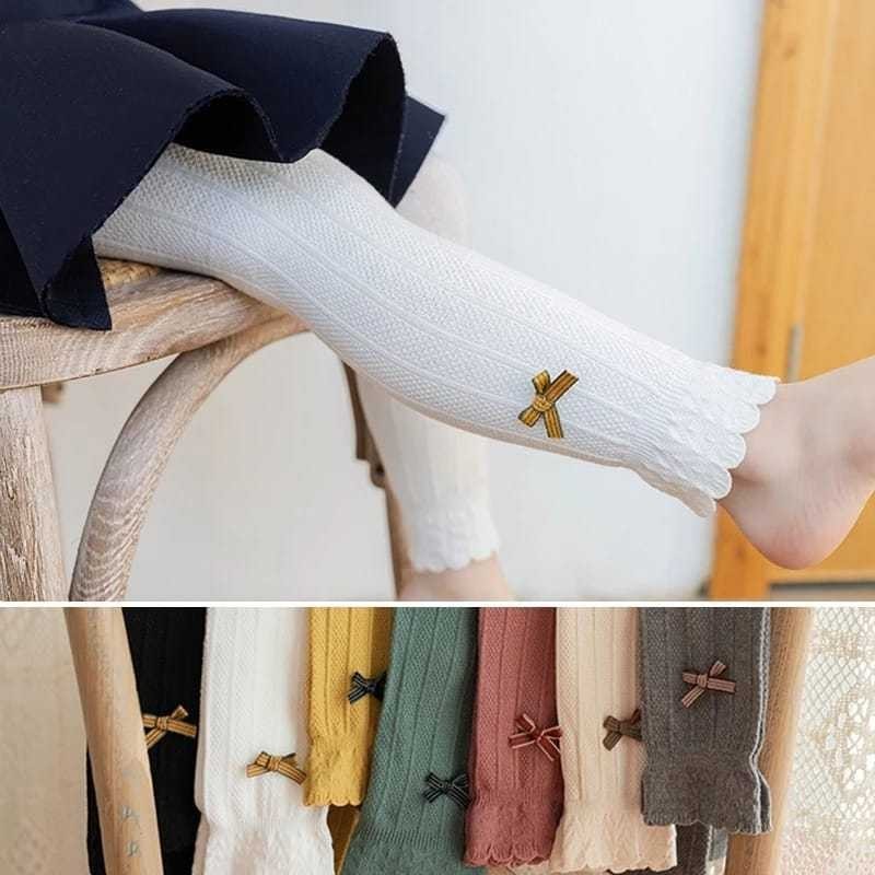 LORRAINE Legging Ribbon Celana Legging Katun Bayi Anak Perempuan Polos motif Pita usia 1-8 tahun Fas