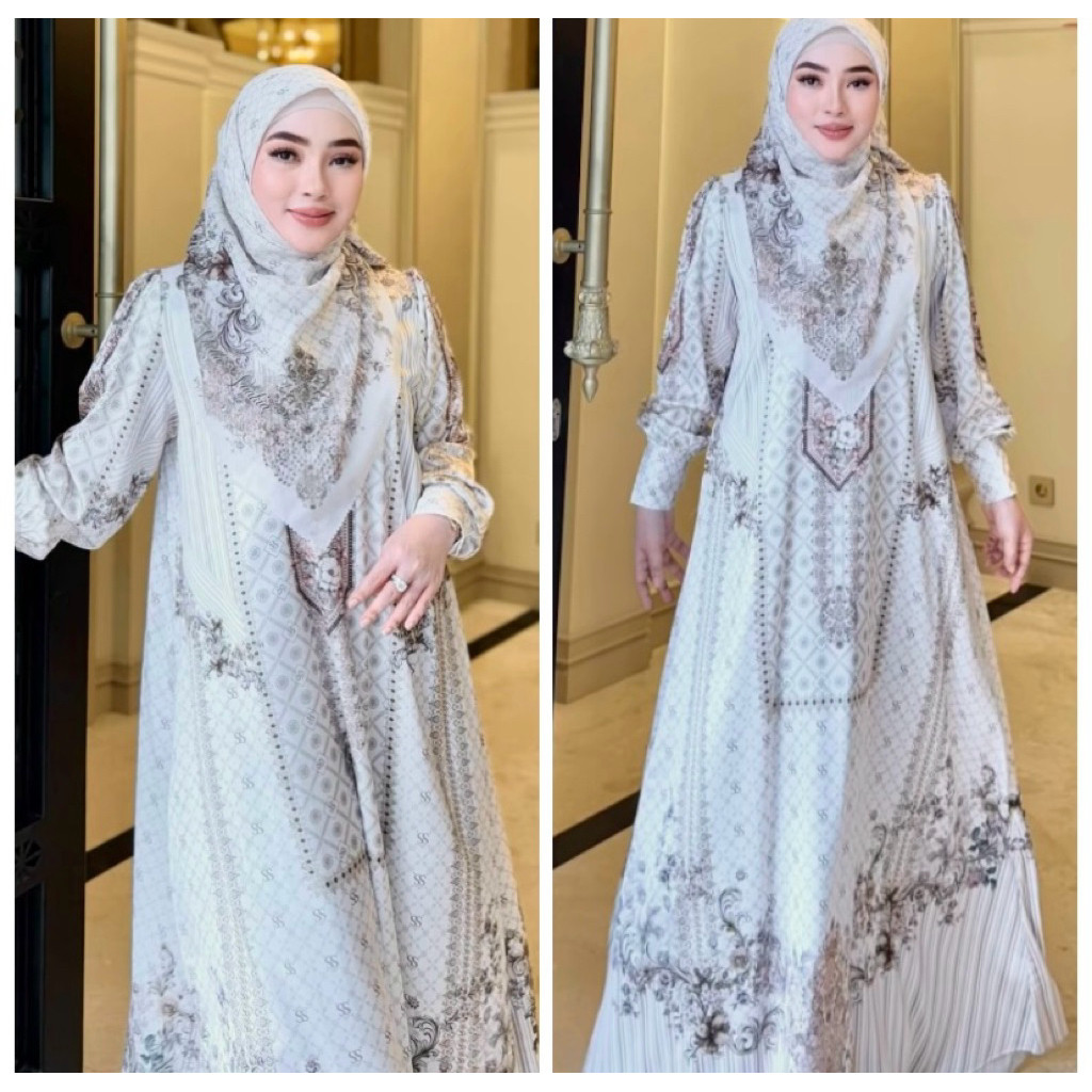 SHELLASAUKIA DRESS BARU DRESS TILE SUTRA ORGANZA SET HIJAB RAYA  ORI GAMIS SS TERBARU Mewah SET HIJA