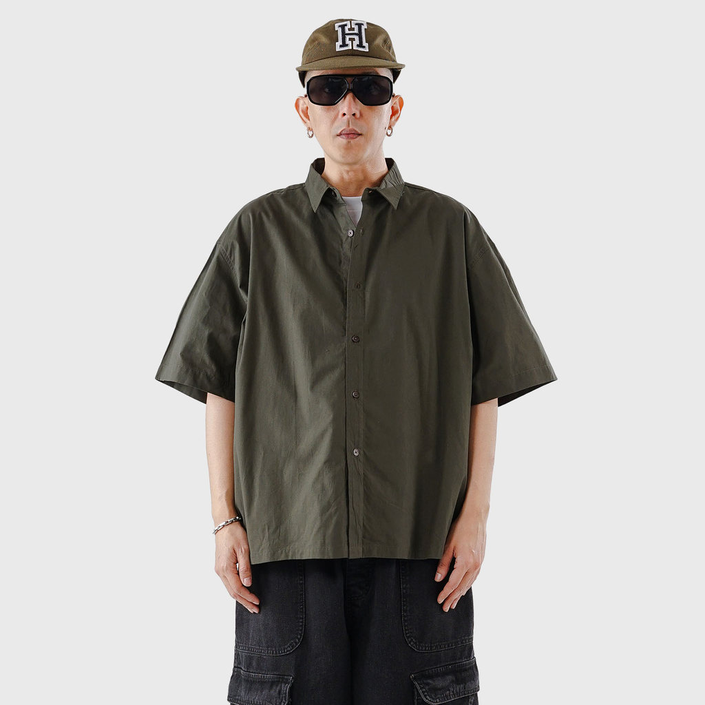Noforty Project Oversize Wide Boxy Short Shirt Alba Olive